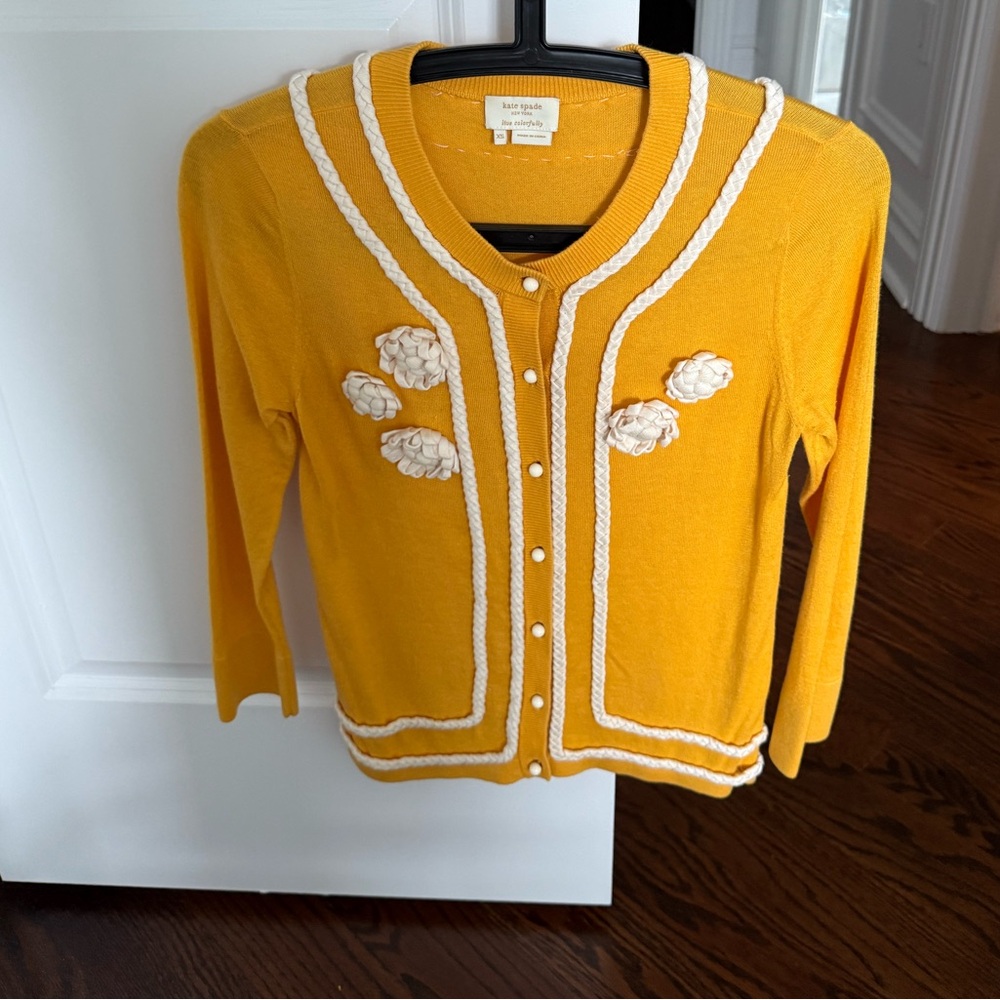 Kate Spade Yellow Flower Cotton/ Silk/ Cashmere Cardigan